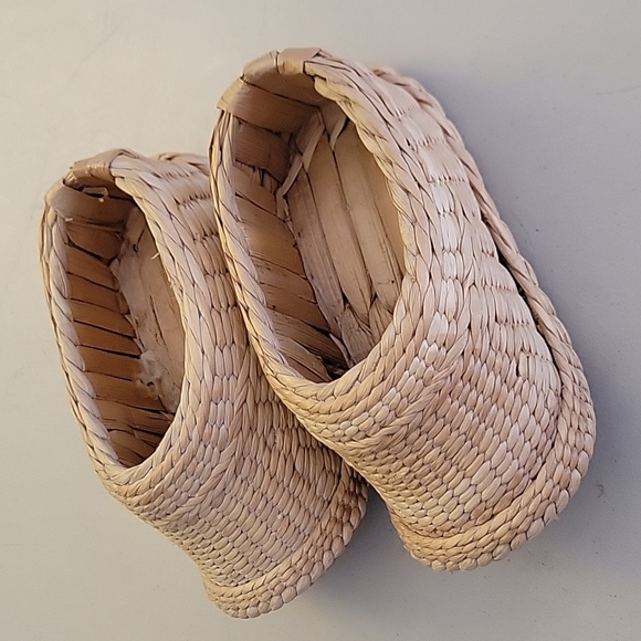 3 for $15. Boho Wicker Woven Raffia Straw Pair of Shoe Planters Baskets - Picture 1 of 4